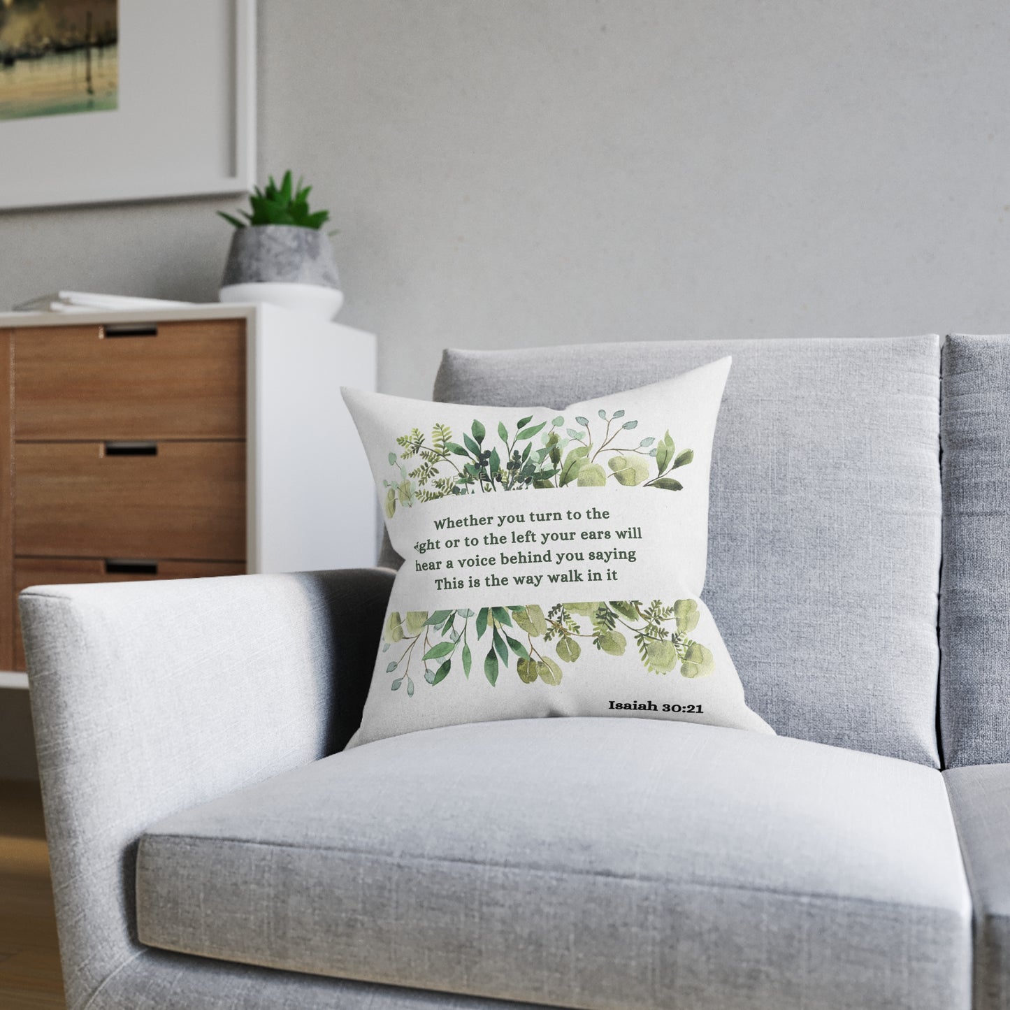 Cream and Green Isaiah 30:21 Cushion