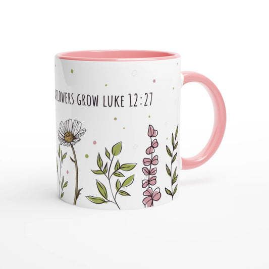 Luke 12:27 Conisider How the Wild Flowers Botanical 11oz Ceramic Mug - MountZionGifts