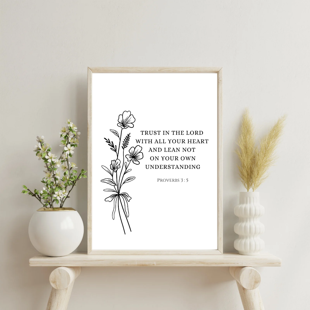 Proverbs 3:5 Trust Bible Verse Print | Nursery | Baptism Gift | Christian Home Decor | Scripture Printable | Wall Art | INSTANT DOWNLOAD - MountZionGifts