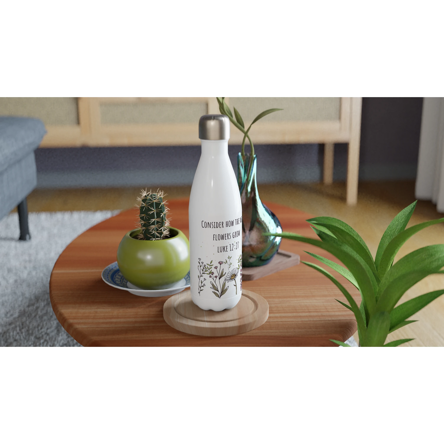 Luke 12:27 Wildflowers Water 17oz Stainless Steel Bottle - MountZionGifts