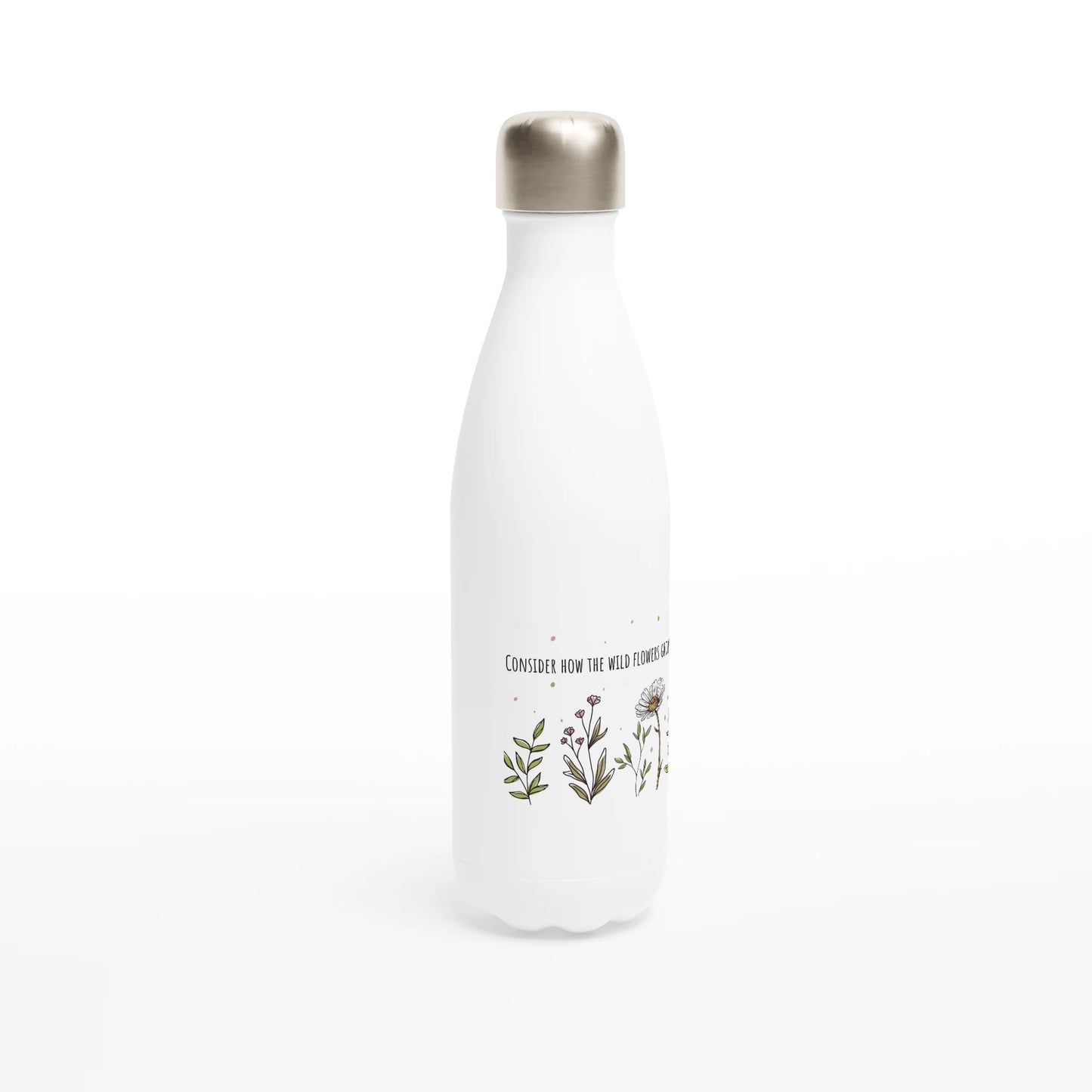 Luke 12:27 White Wild Flowers 17oz Stainless Steel Water Bottle - MountZionGifts