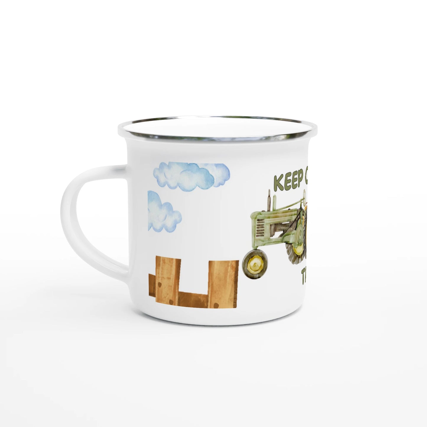 Keep Calm and get it into gear Tractor on 12oz Enamel mug - MountZionGifts