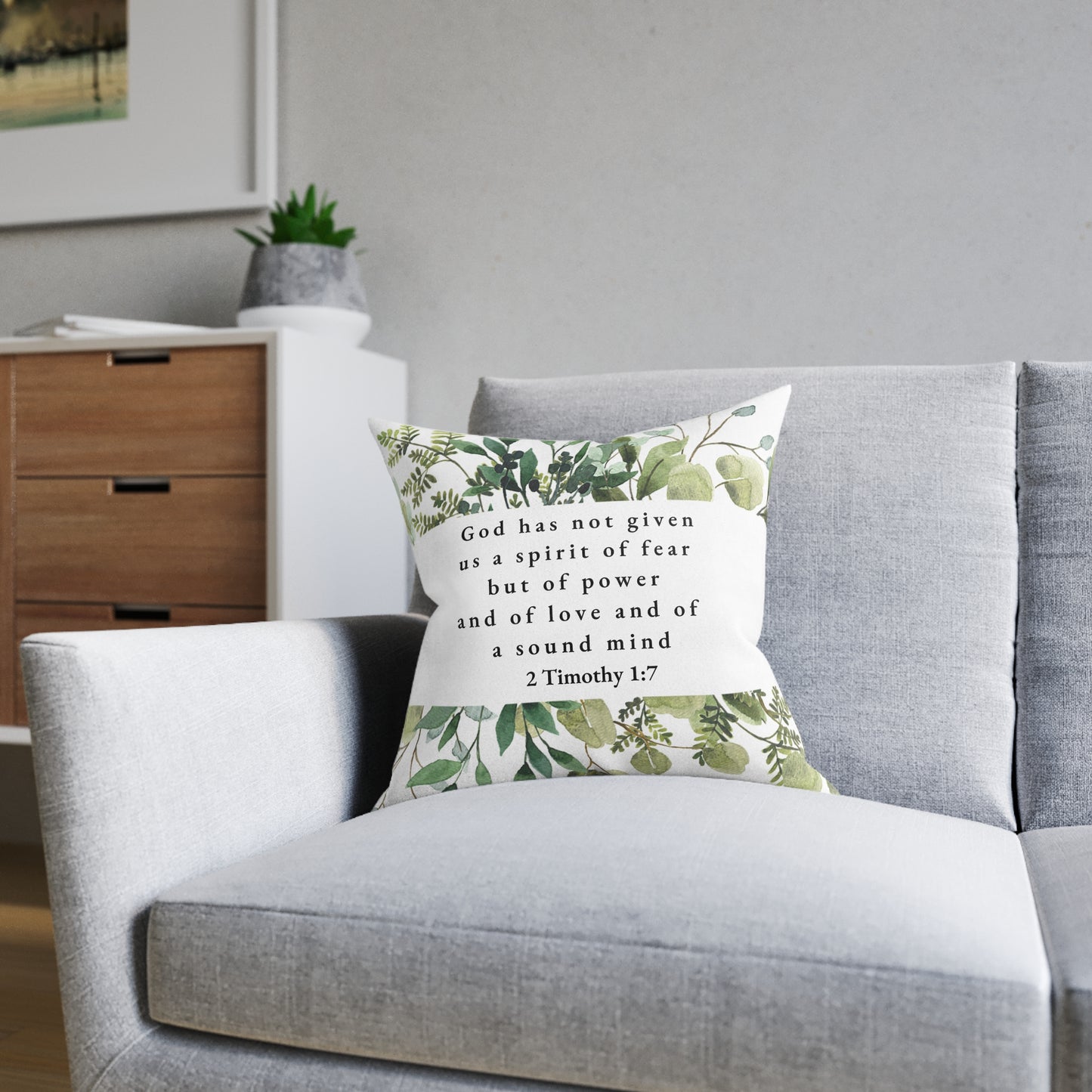 Green and Cream 2 Timothy 1:7 Cushion