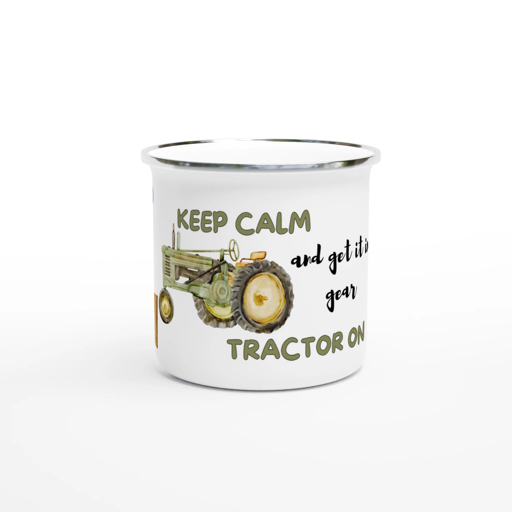 Keep Calm and get it into gear Tractor on 12oz Enamel mug - MountZionGifts