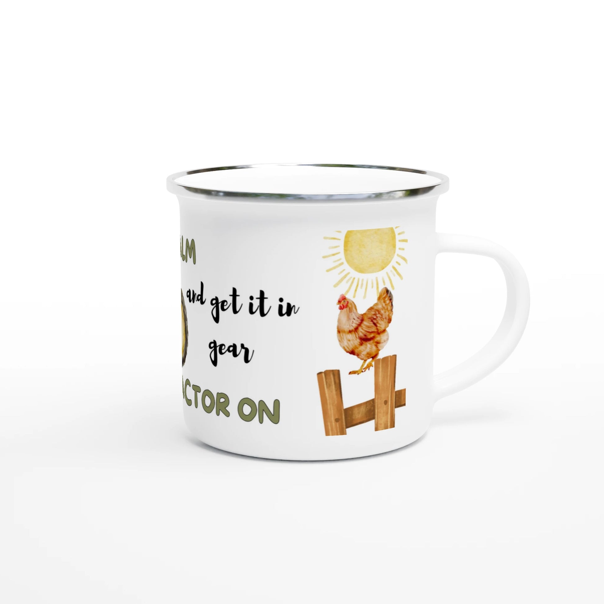 Keep Calm and get it into gear Tractor on 12oz Enamel mug - MountZionGifts