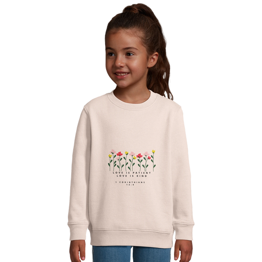 1 Corinthians 13 :4 Love is kind Kids Sweatshirt in Creamy pink - MountZionGifts
