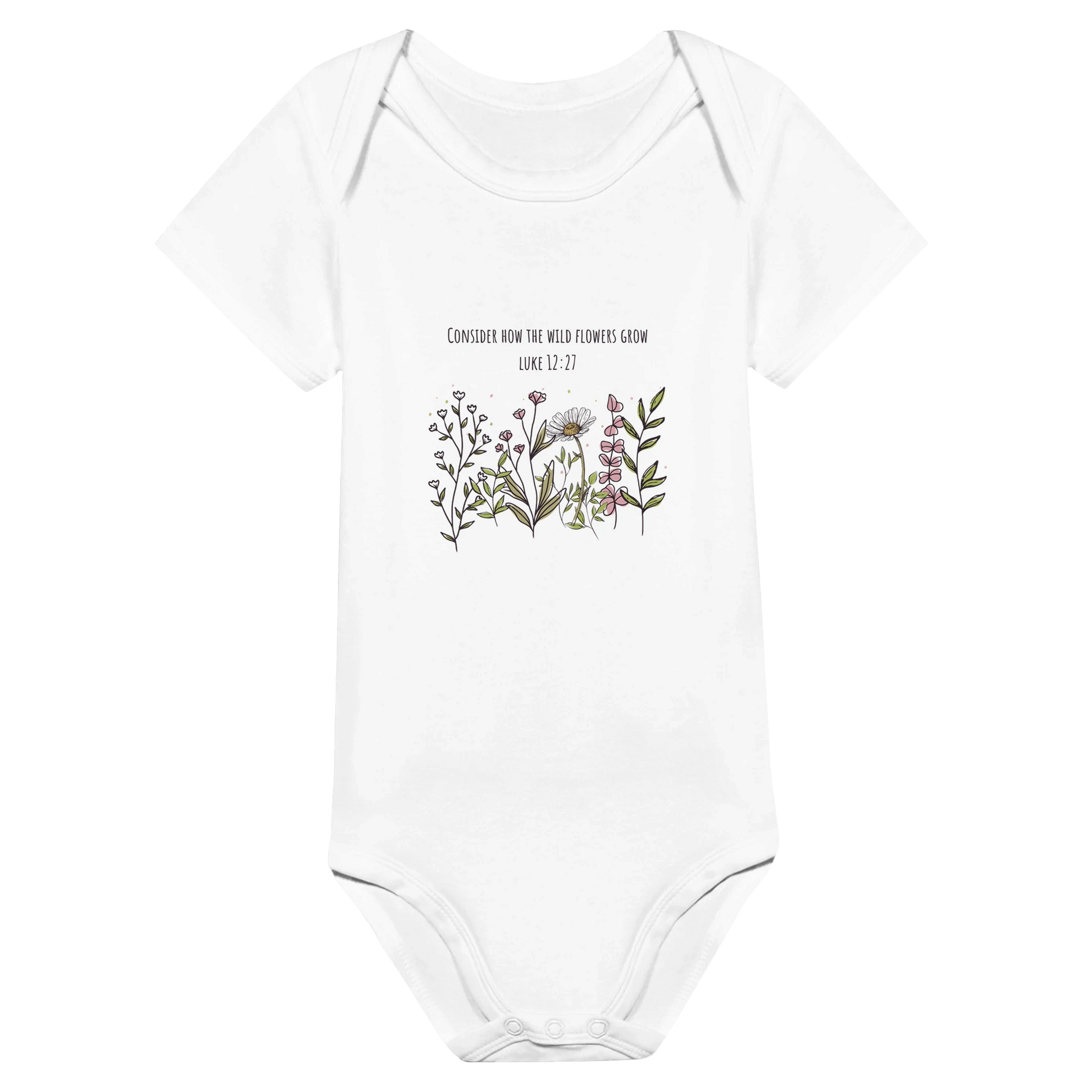 Luke 12:27 Consider the Wildflowers Classic Baby Short Sleeve Bodysuit - MountZionGifts