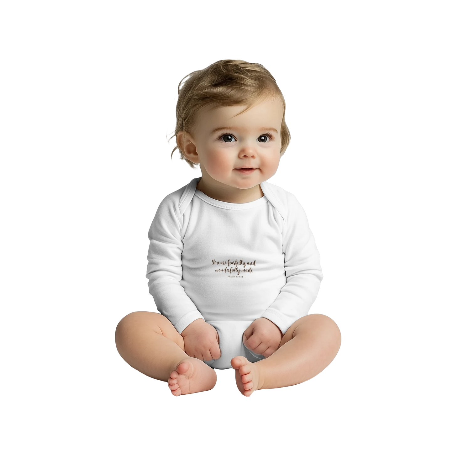 Psalm 139 : 14 Classic Baby Long Sleeve Bodysuit White 100% Cotton - MountZionGifts