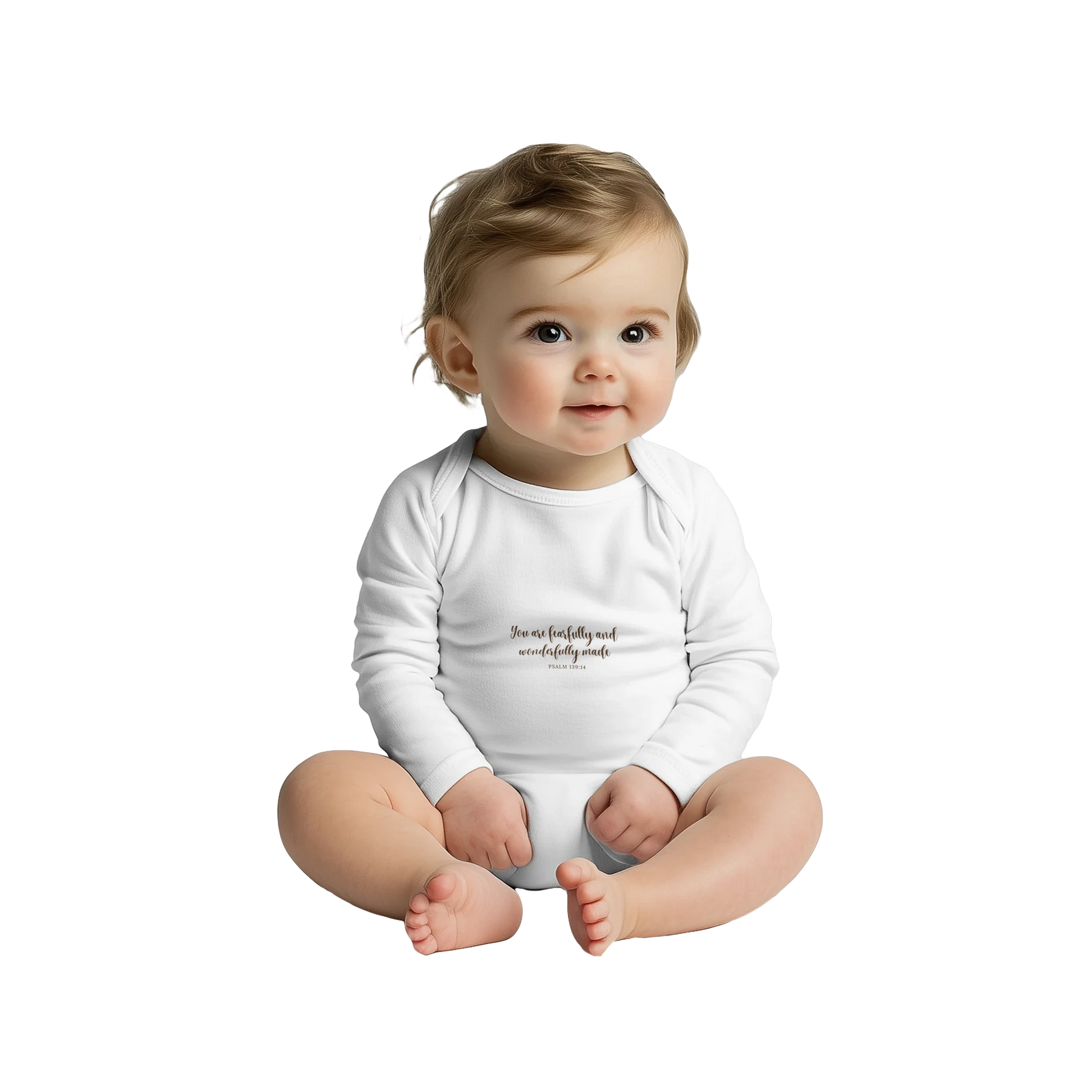 Psalm 139 : 14 Classic Baby Long Sleeve Bodysuit White 100% Cotton - MountZionGifts