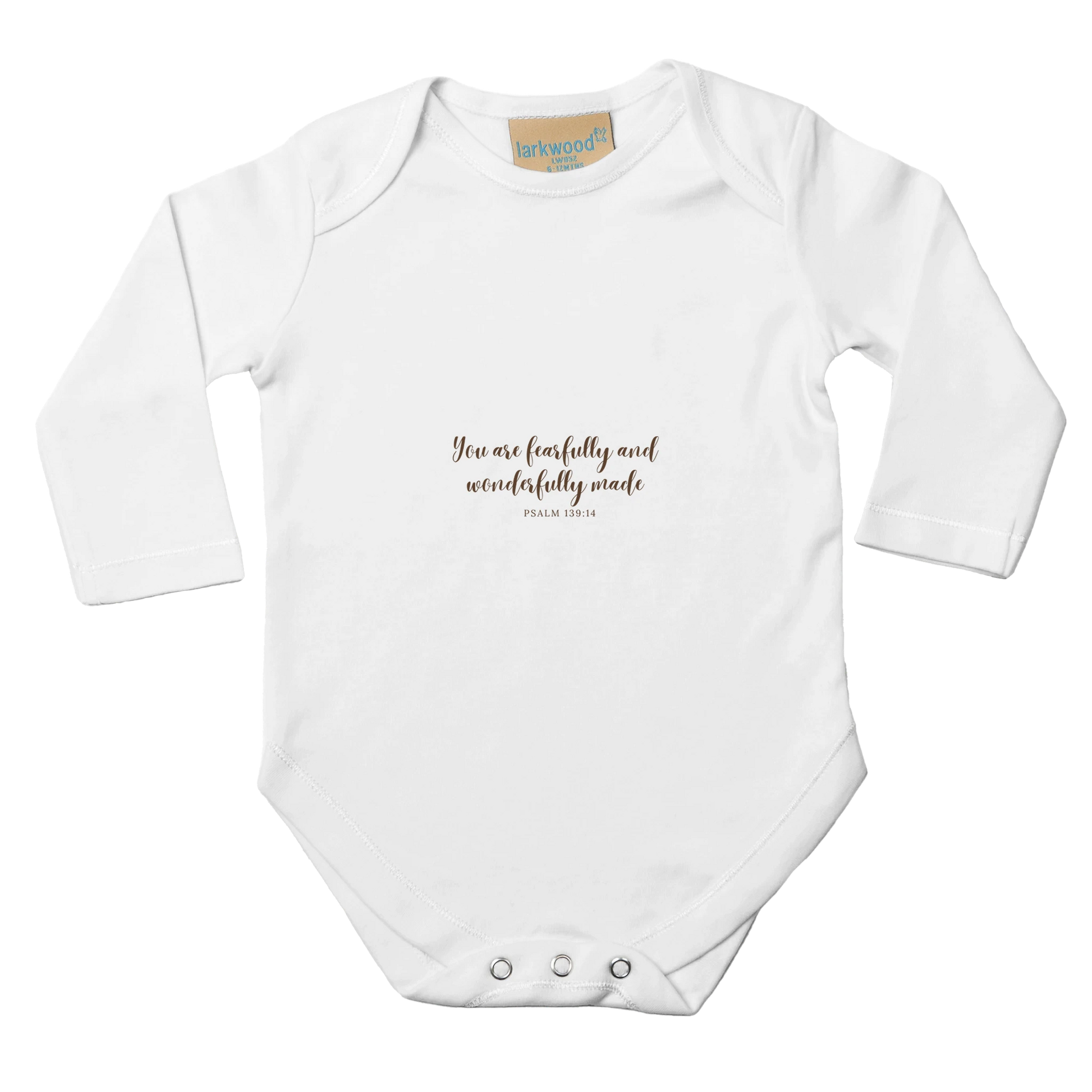 Psalm 139 : 14 Classic Baby Long Sleeve Bodysuit White 100% Cotton - MountZionGifts