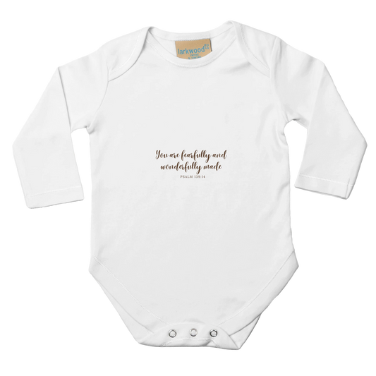Psalm 139 : 14 Classic Baby Long Sleeve Bodysuit White 100% Cotton - MountZionGifts