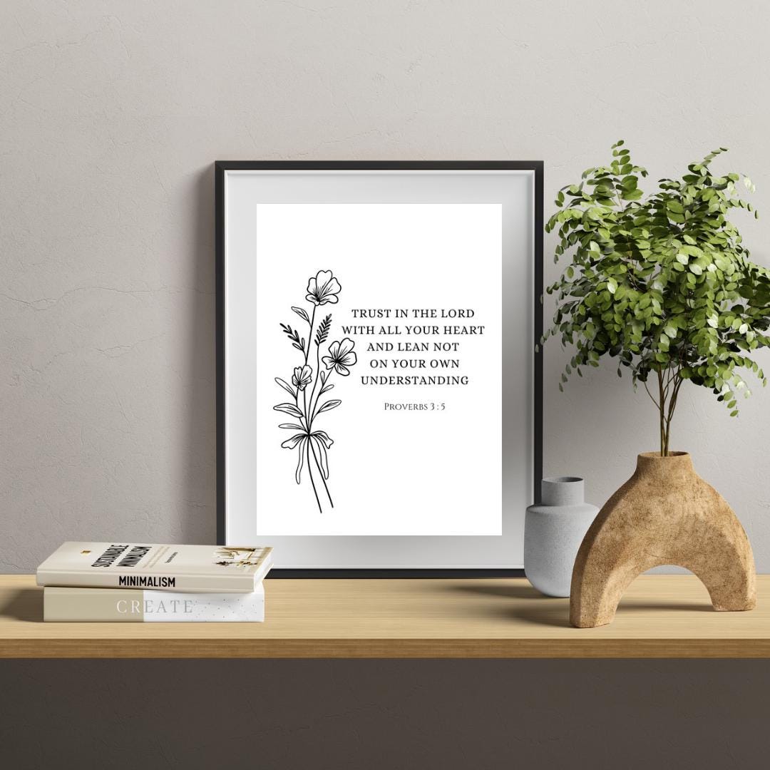 Proverbs 3:5 Trust Bible Verse Print | Nursery | Baptism Gift | Christian Home Decor | Scripture Printable | Wall Art | INSTANT DOWNLOAD - MountZionGifts