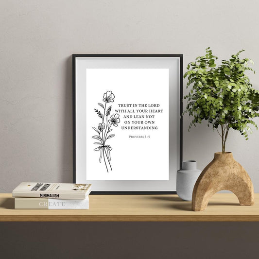 Proverbs 3:5 Trust Bible Verse Print | Nursery | Baptism Gift | Christian Home Decor | Scripture Printable | Wall Art | INSTANT DOWNLOAD - MountZionGifts