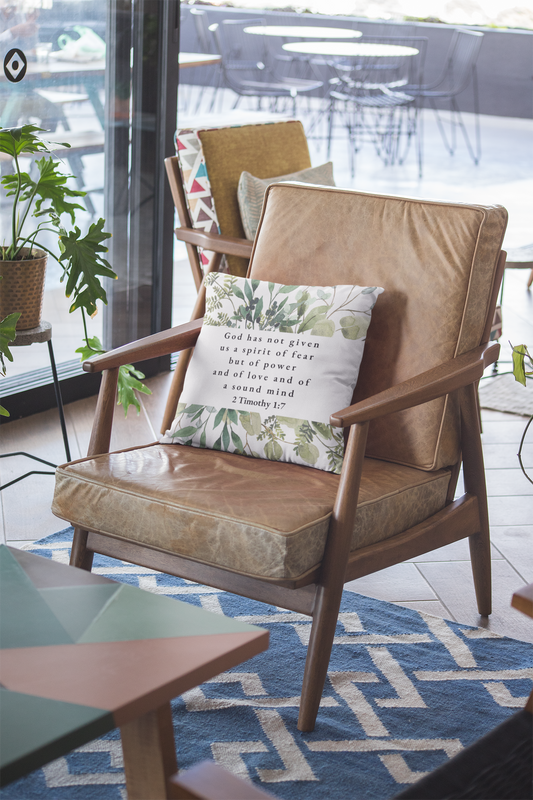 Green and Cream 2 Timothy 1:7 Cushion