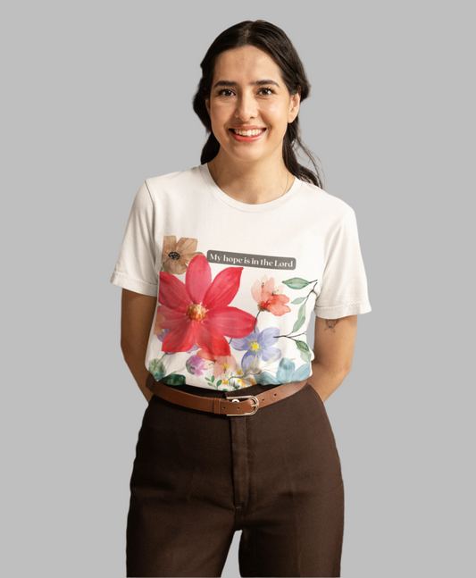 White Floral My Hope Is In The Lord T-Shirt - MountZionGifts