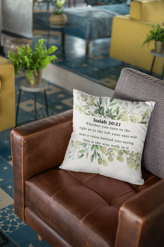 Cream and Green Isaiah 30:21  Cushion